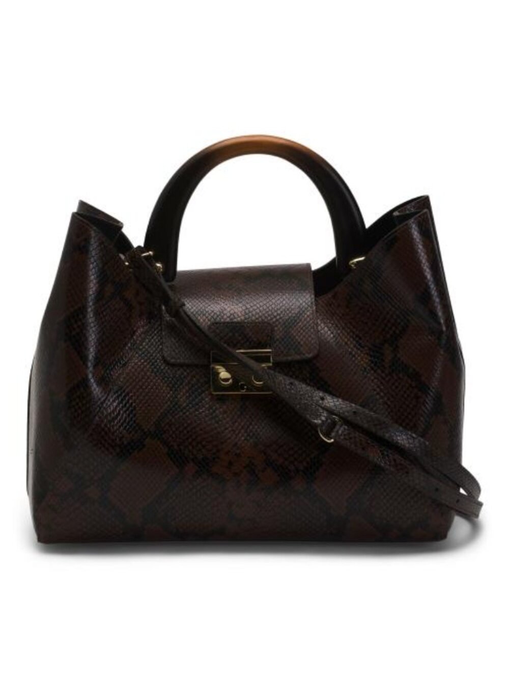 CLAUDIA Made In Italy Leather Large Snakeskin Embossed Satchel With Handle
